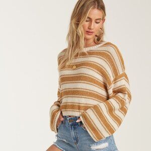 Billabong Hello There Yellow and White Stripe Cotton Blend Sweater Size Medium
